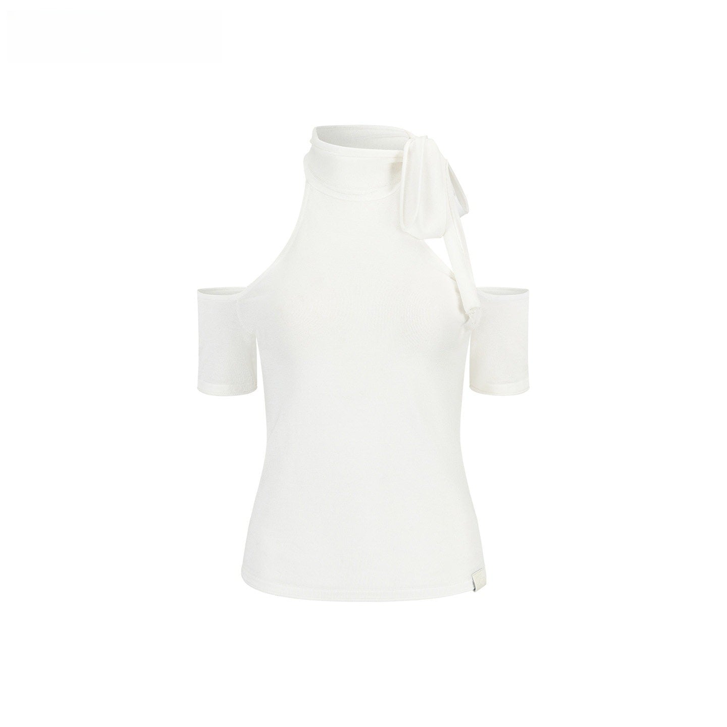 Off-Shoulder Patchwork Knit Cropped T-Shirt