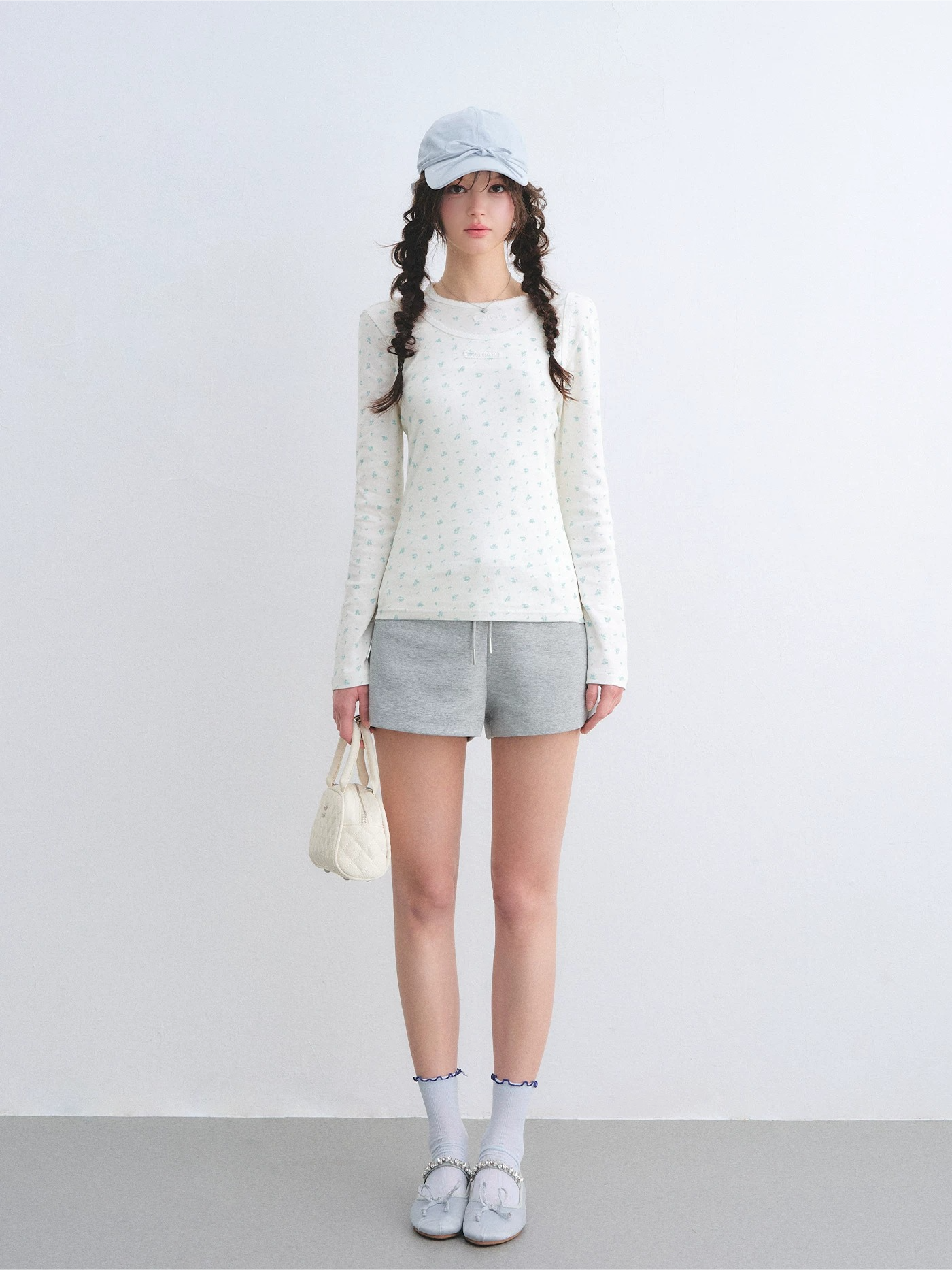 Vintage Floral Trim Long Sleeve Layered Top Set