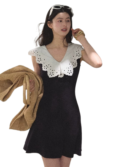 Shifting Tree Shadow Cotton Backless Waist-Cinched Vacation Dress
