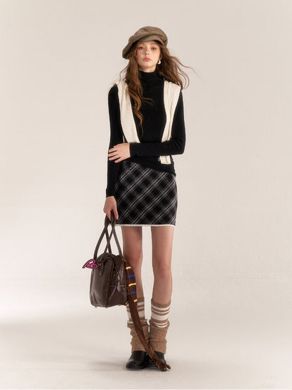 Plaid Lace Trim High-Waist A-Line Skirt