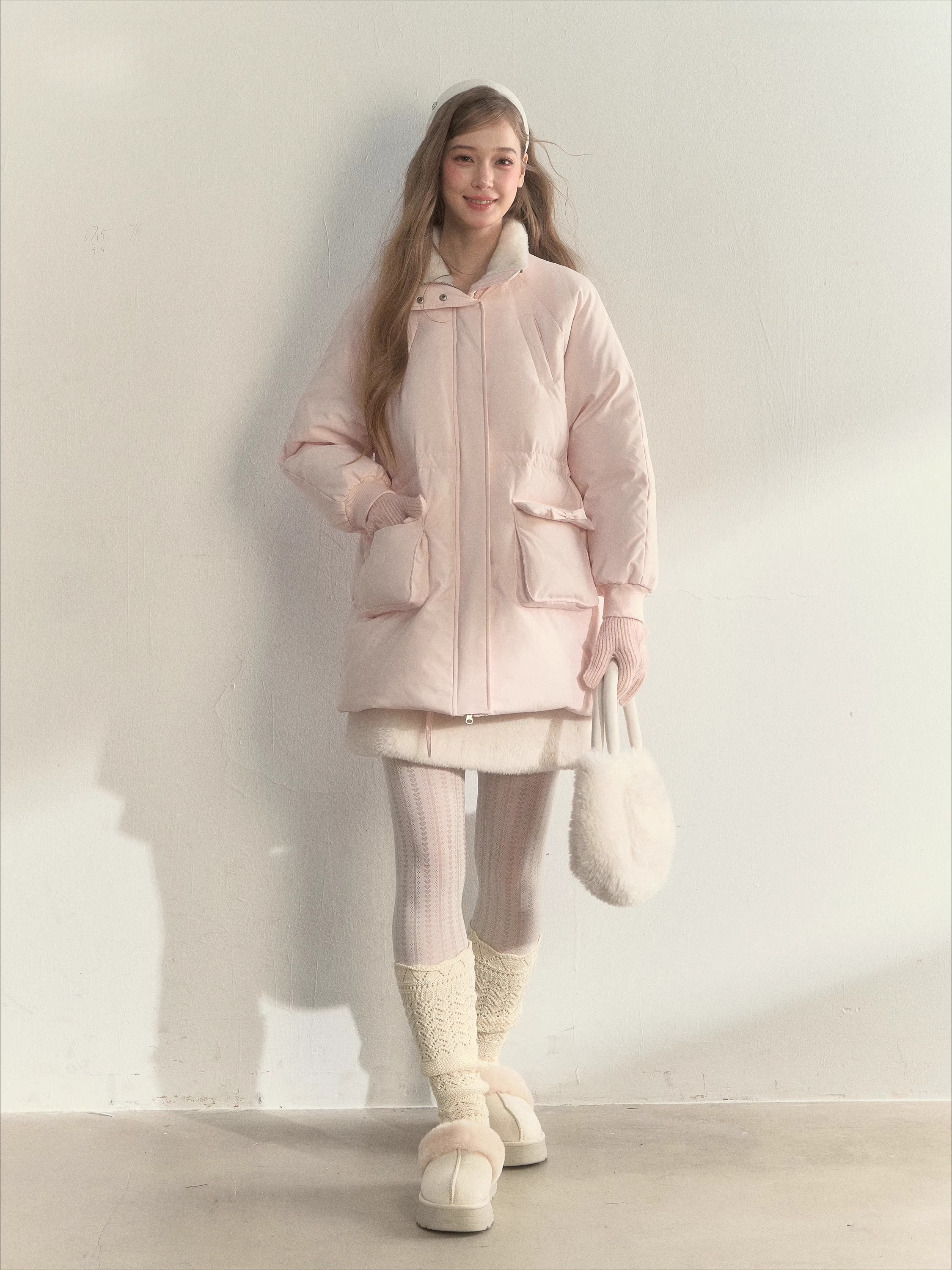 Blush Scarf-Hood Down Coat
