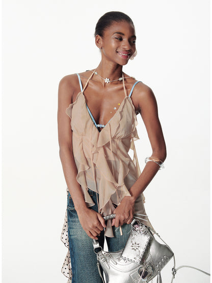 V-Neck Irregular Ruffled Cami