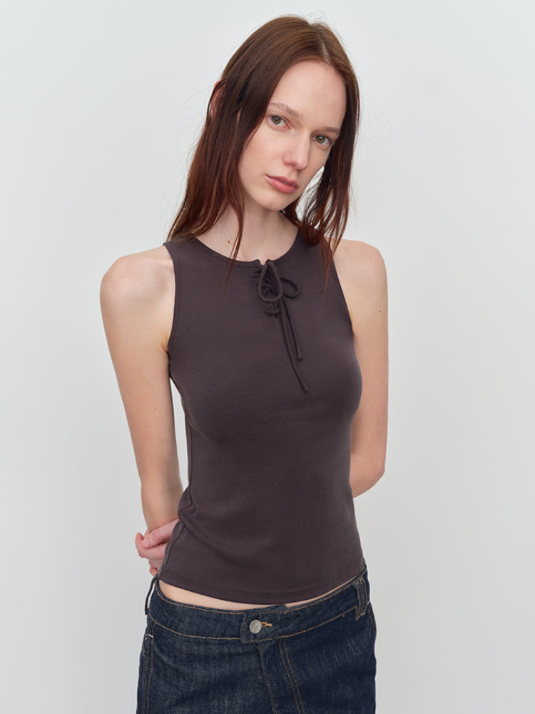 Stretch-Fit Knit Tied Tank Top