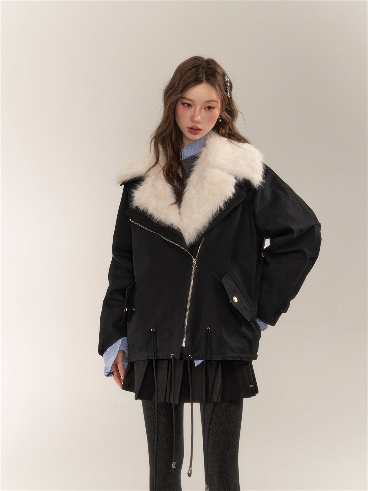 Detachable Fur Collar Parka Coat