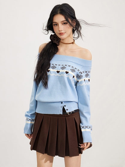 Fair Isle Off-Shoulder Knit Sweater