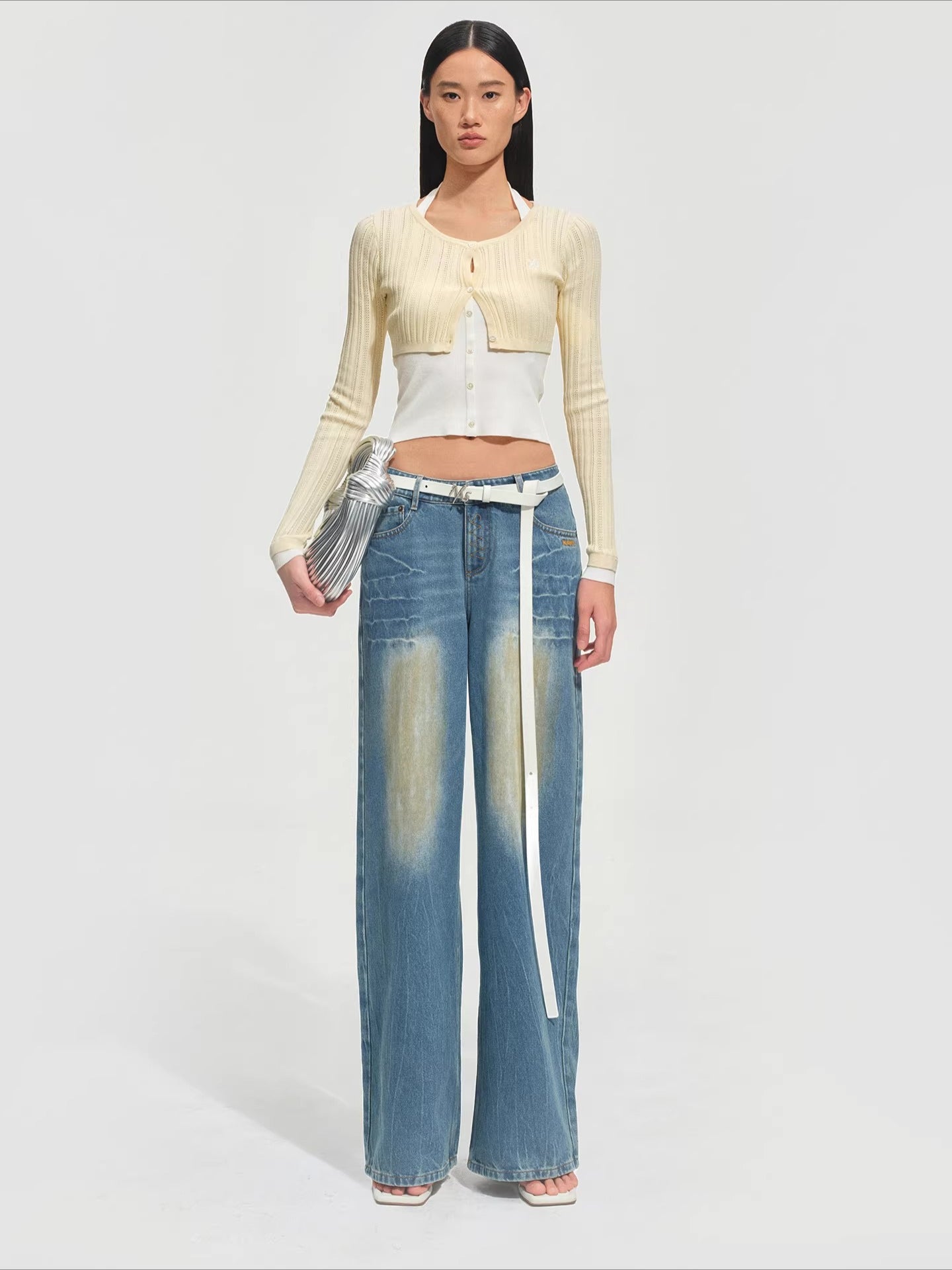 Faux Layered Slim-Fit Knit Cardigan