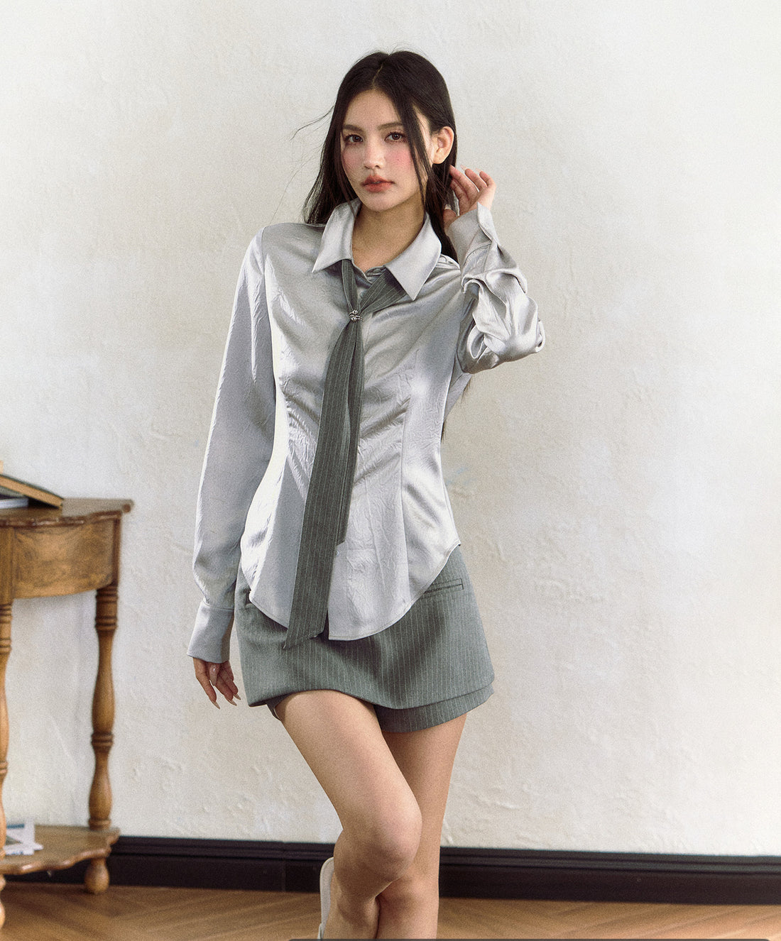 Grey Striped Suit Skort - CHINASQUAD