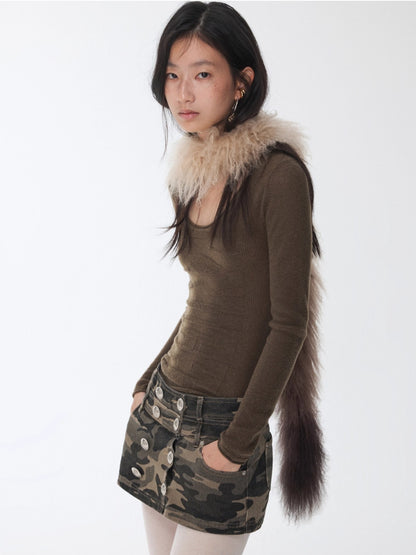 Textured Jacquard Knit Round-Neck Sweater