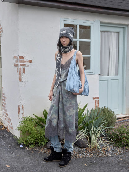 Camouflage Lace-Trim Printed Slip Dress