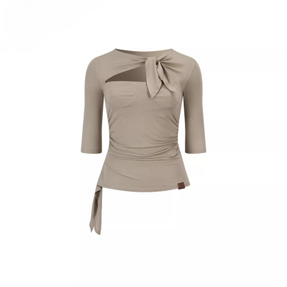 Layered Cut-Out Tie Detail Slim T-Shirt