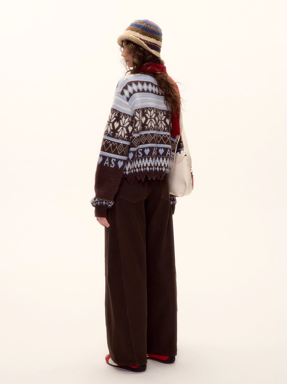 Vintage Fair Isle Half-Zip Fringe Hem Sweater