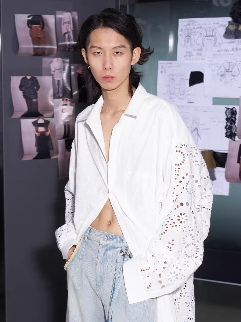 Embroidered Panel Oversized Cotton Shirt