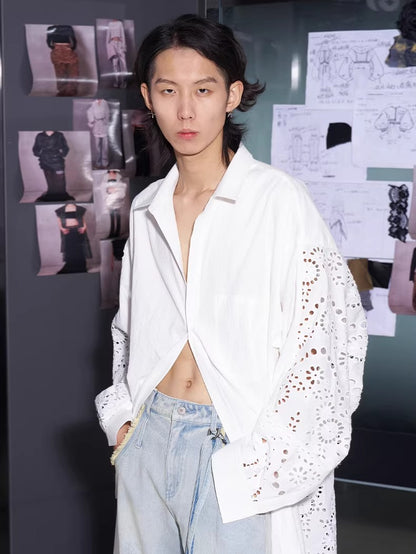 Embroidered Panel Oversized Cotton Shirt