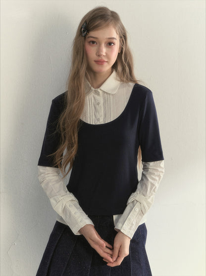 Navy Layered Long-Sleeve Knit Shirt