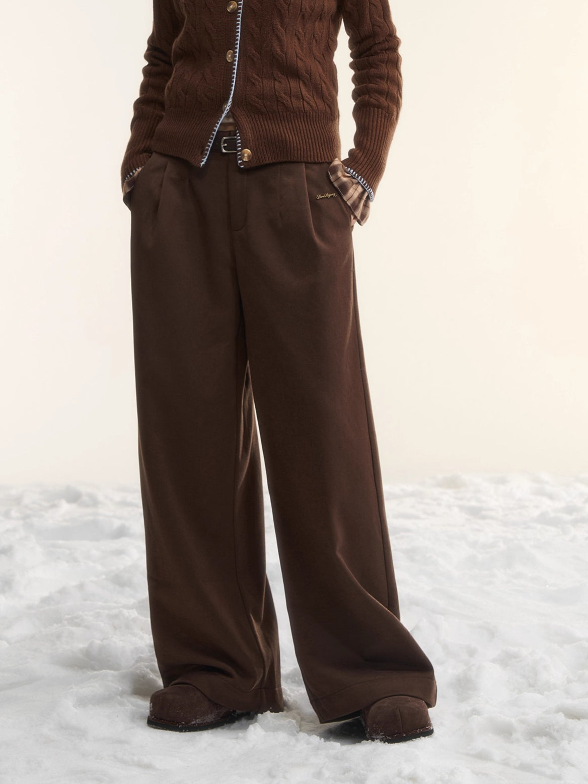 Fleece-Lined Relaxed Belted Trousers