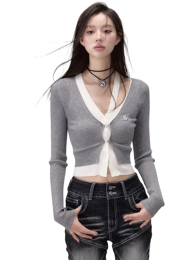 2-in-1 Long-sleeve Knitted Cardigan - CHINASQUAD