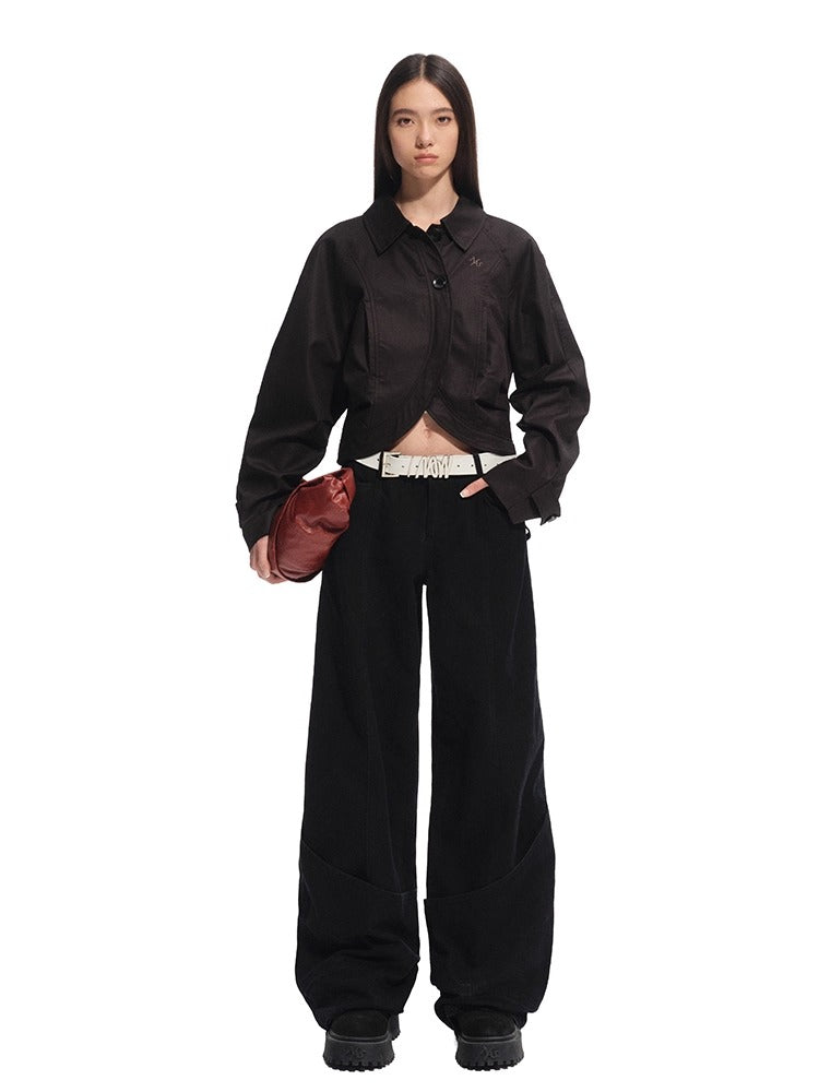 Twill Raglan Sleeve Overlap Placket Collar Jacket