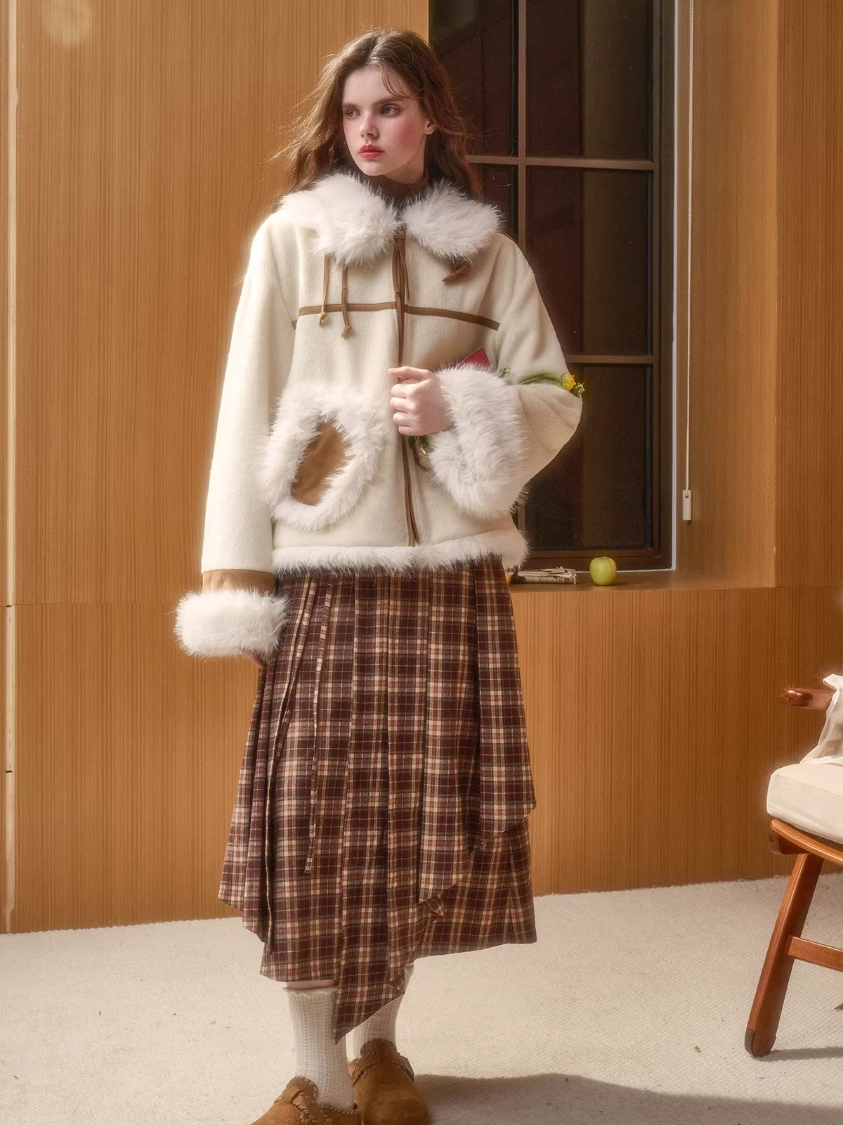 Wool-Blend Shearling-Style Oversized Jacket