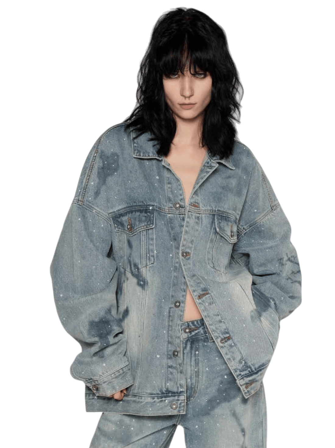 Rhinestone Nautical Map Denim Jacket