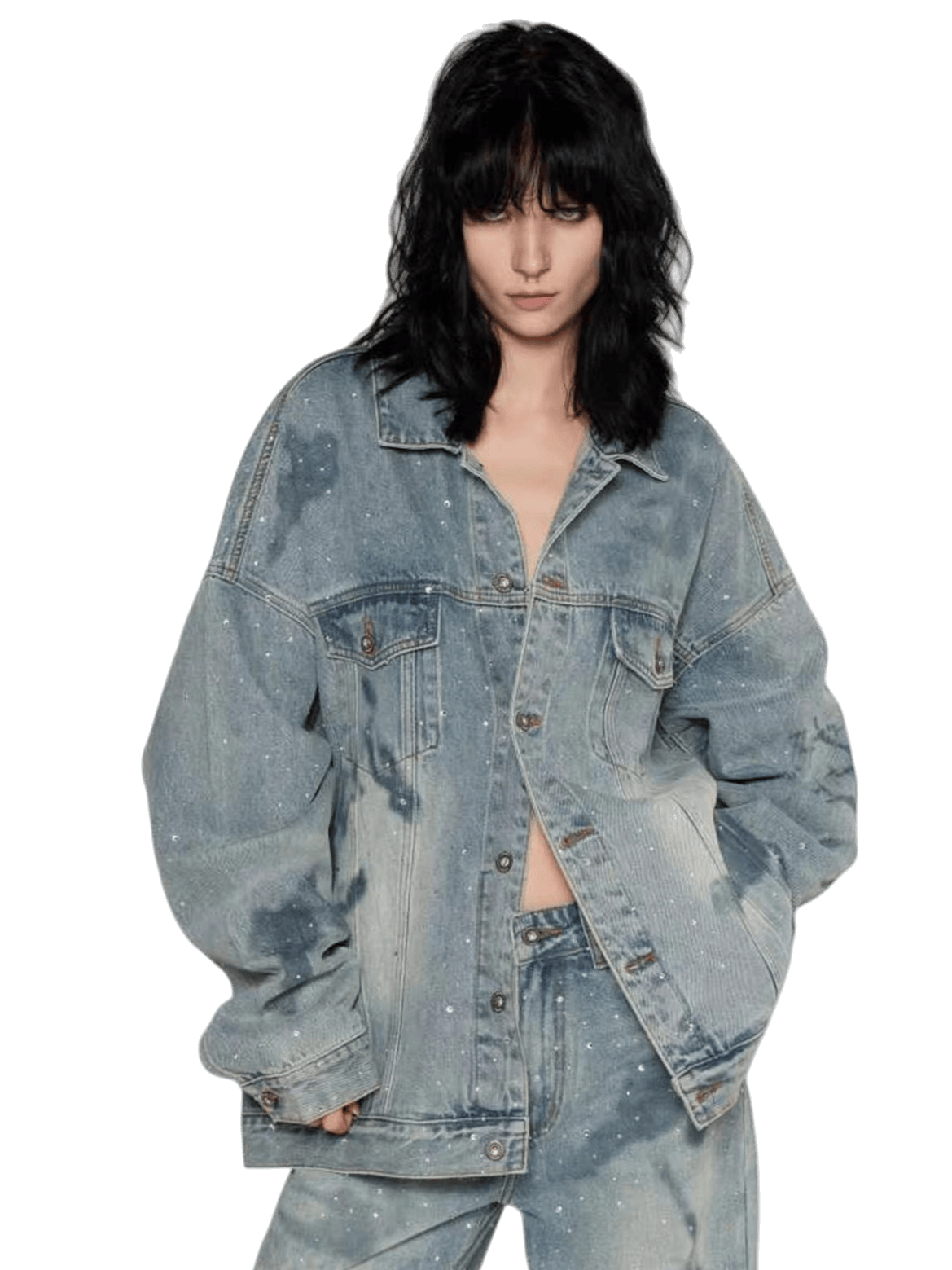 Rhinestone Nautical Map Denim Jacket