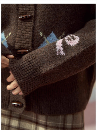 Bow-Knot Fair Isle Toggle Knit Cardigan
