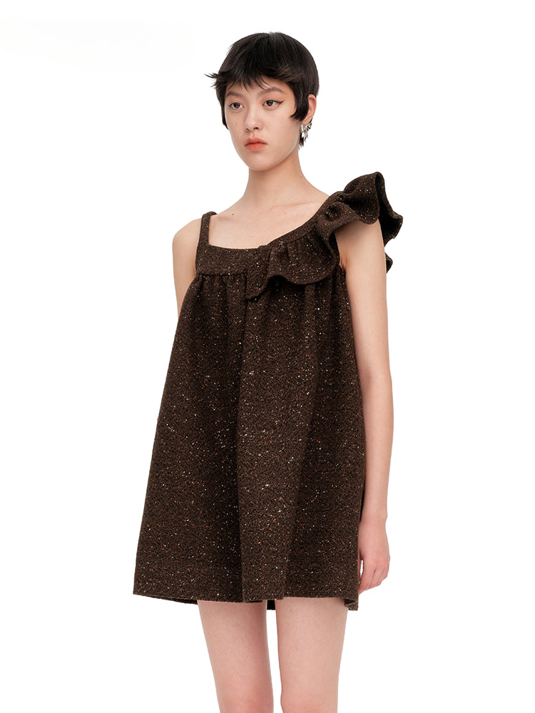 Brown Asymmetric Vintage Wool Dress