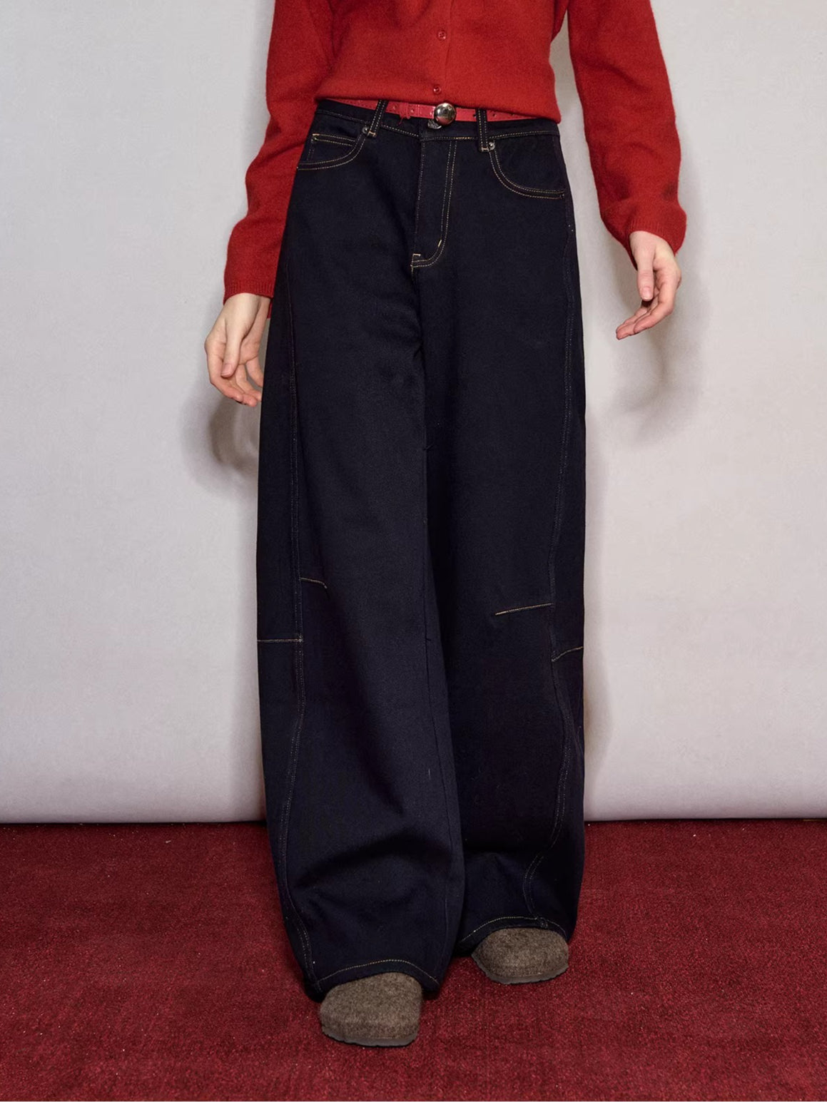 Vintage Brushed Curved-Leg Denim Pants