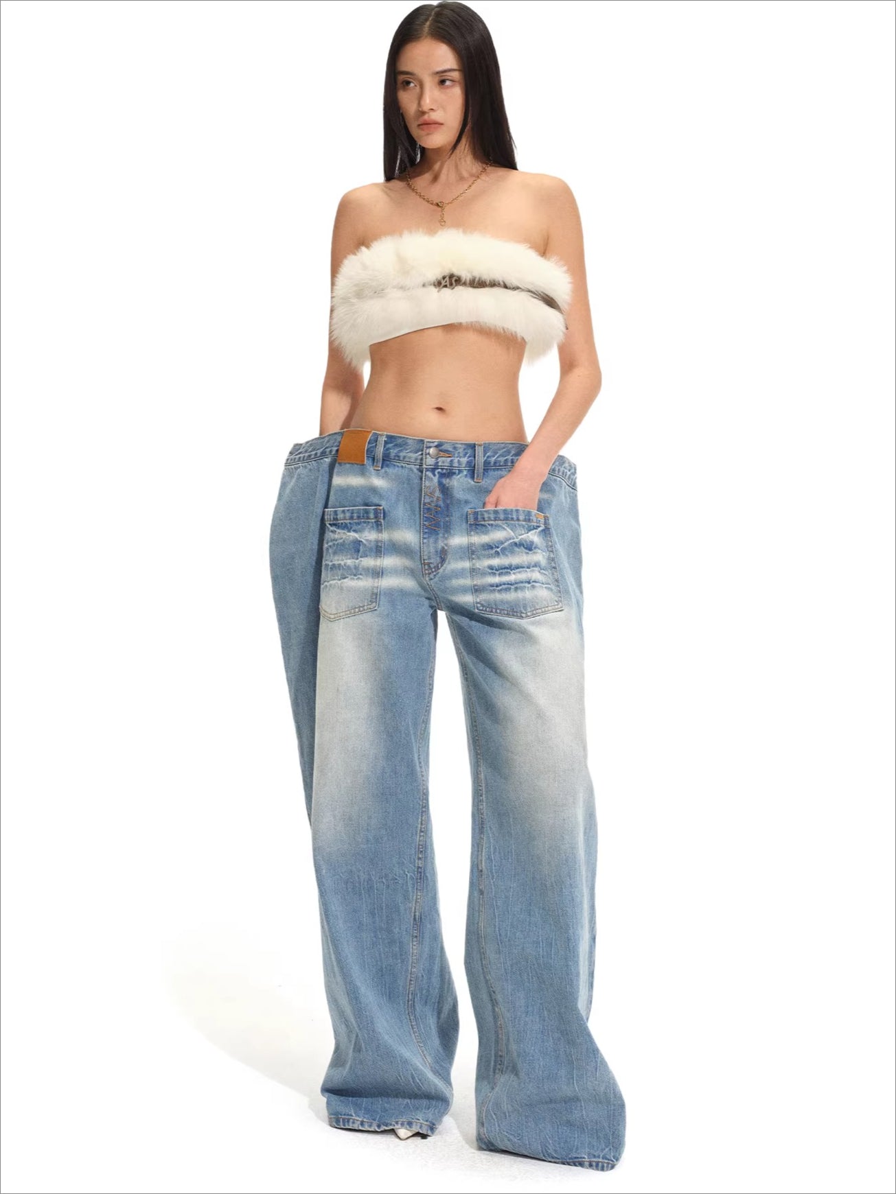 Low-Rise Wide-Leg Denim Pants