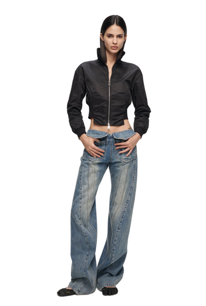 Washed Deconstructed Wide-Leg Jeans