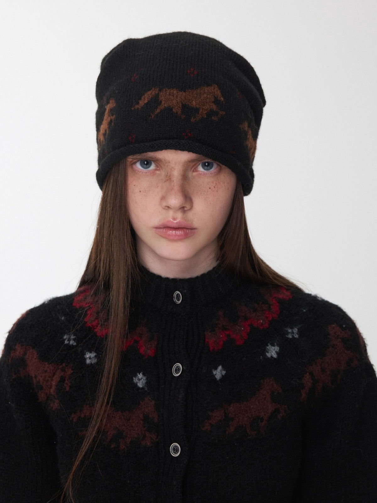 Fair Isle Pony Jacquard Knit Beanie