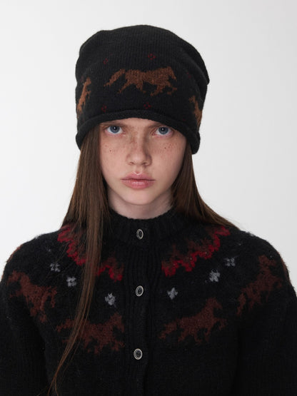 Fair Isle Pony Jacquard Knit Beanie