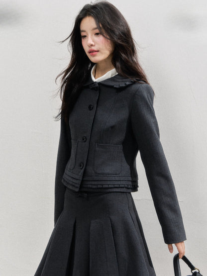 Preppy Style Lapel Suit Jacket &amp; Skirt Set