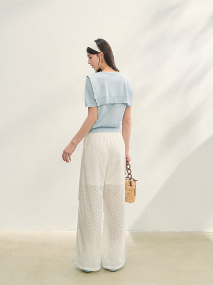 Hollow Embroidery Tie-up Casual Pants - CHINASQUAD