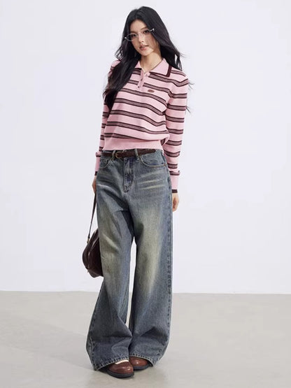 Collegiate Stripe Polo Knit Sweater