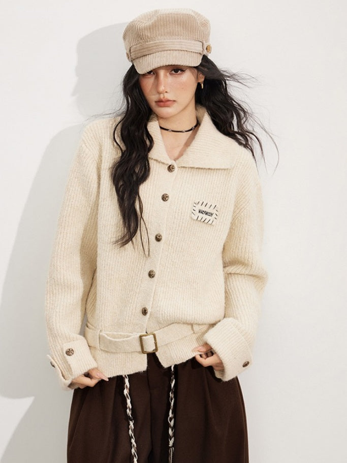 Belted Wool-Blend Knit Cardigan