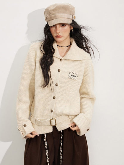 Belted Wool-Blend Knit Cardigan