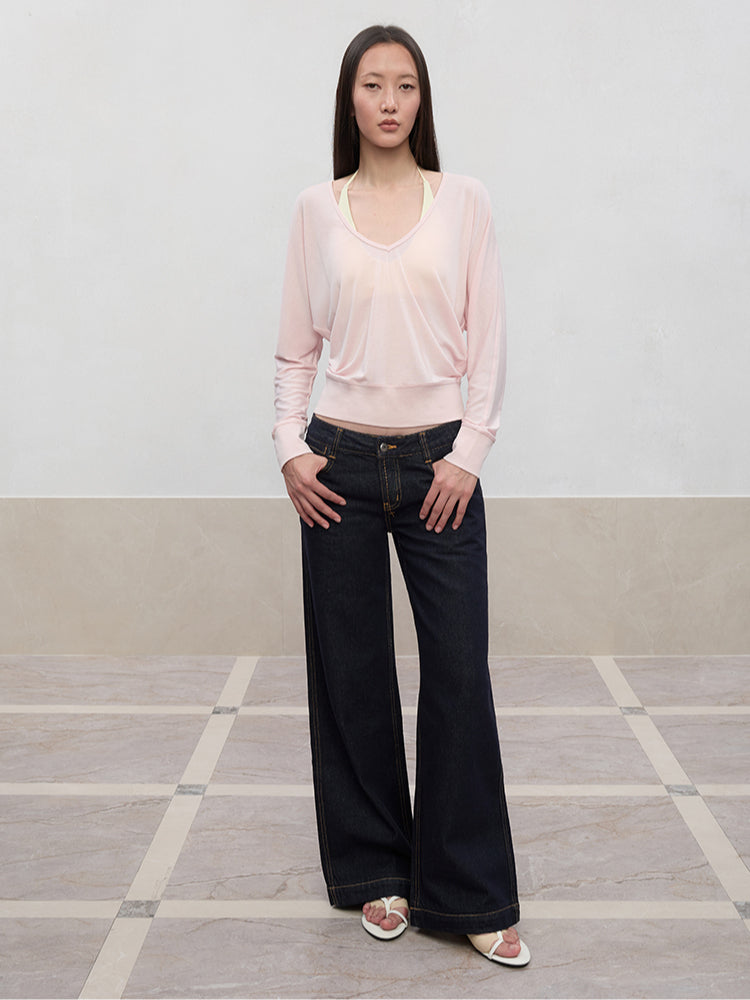 Lyocell-Linen V-Neck Knit Cover-up