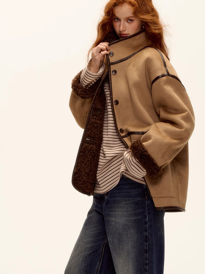 Reversible Faux Suede Shearling Jacket