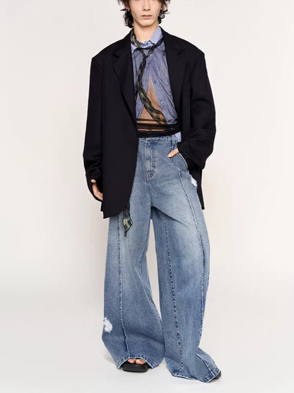 Laser Logo Seam Wide-Leg Denim Pants