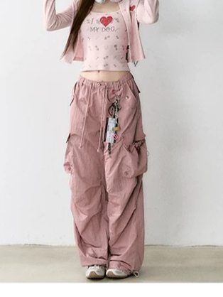 Mesh Pocket Cargo Wide-Leg Pants