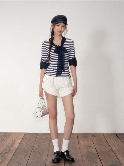 White Slim Fit Cuffed Casual Shorts