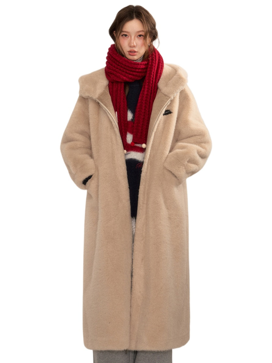 Apricot Faux Fur Long Coat