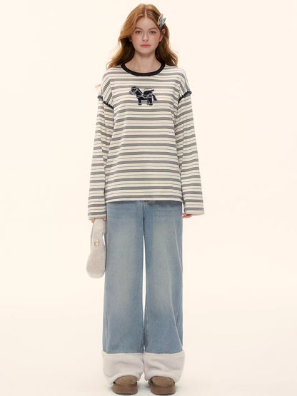 Straight-Leg Wide Denim Pants