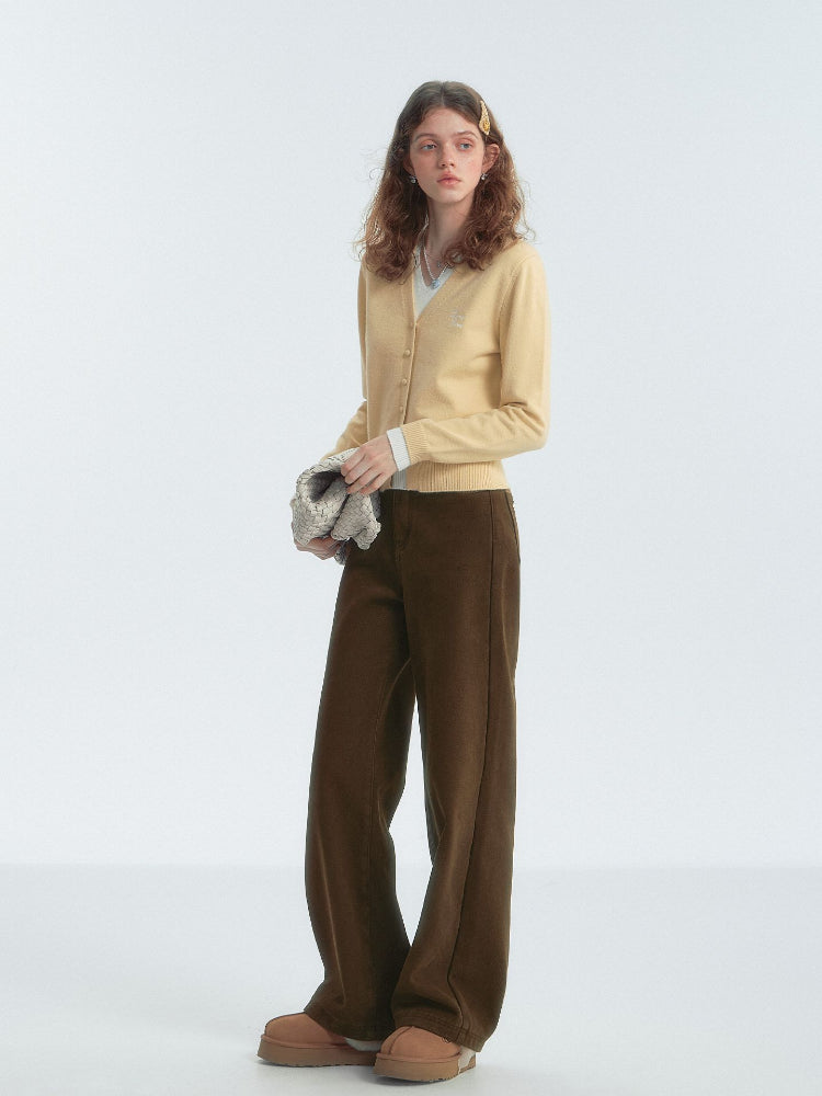 Corduroy Patch Fleece-Lined Casual Pants