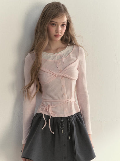 Bow-Tied Knit Long Sleeve T-Shirt