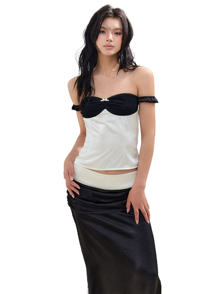 Colorblock Bubble Sleeve Top &amp; Skirt Set