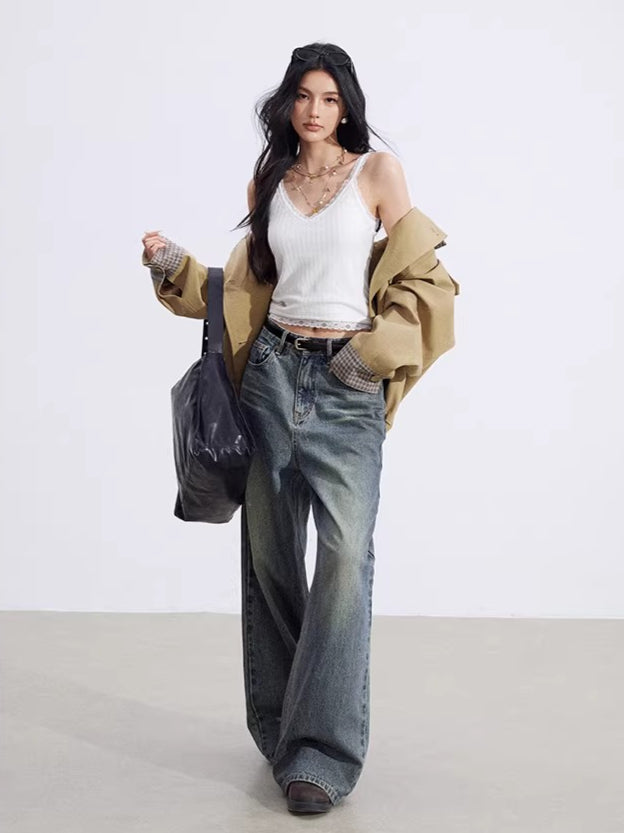 Lace-Trim V-Neck Knit Vest