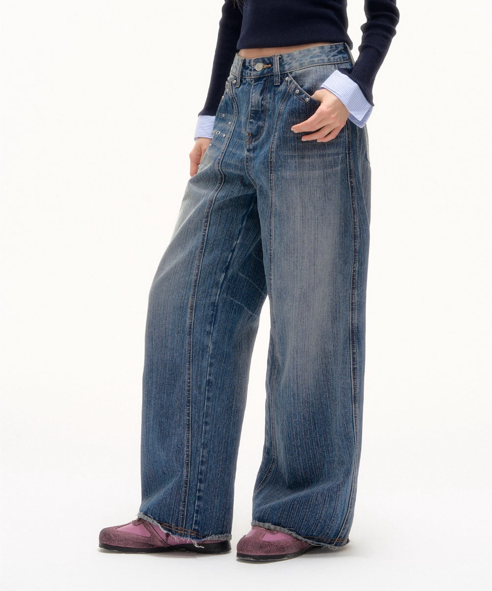 Studded Washed Wide-Leg Jeans