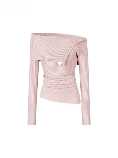 One-Shoulder Collared Knit Crewneck - CHINASQUAD
