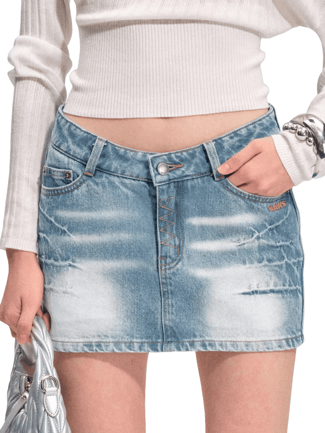 Low-Waist A-Line Denim Mini Skirt